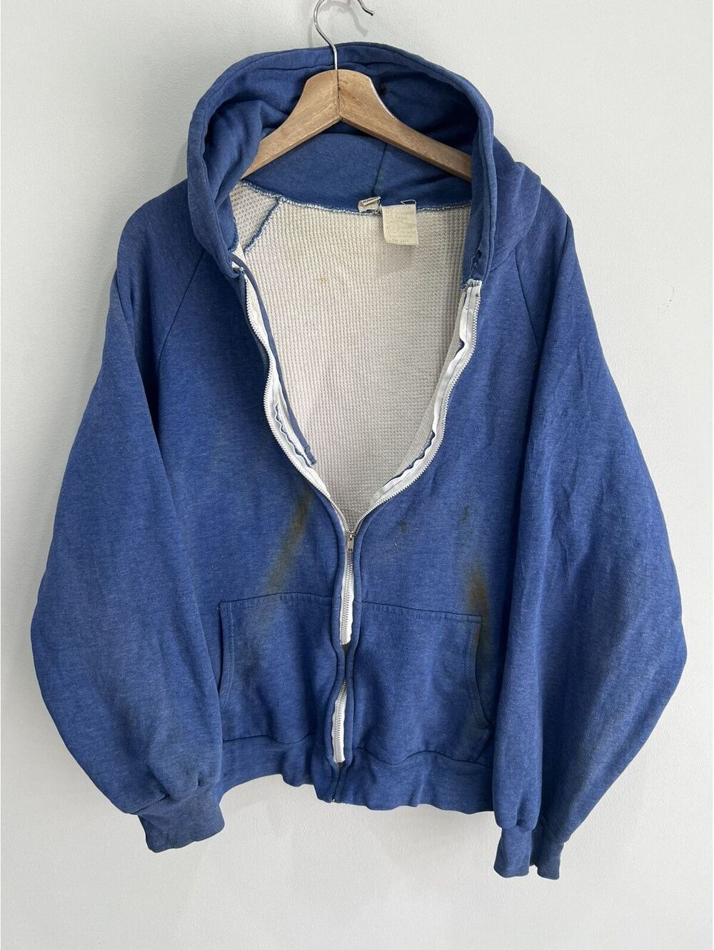 Vintage Thermal Lined Sun Faded Hoodie Sweater Zip Up